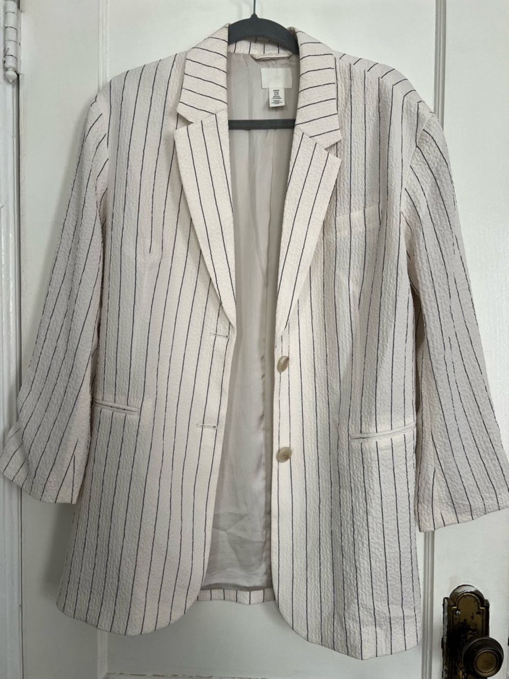 H&M Cream Blazer with Black Pinstripes
